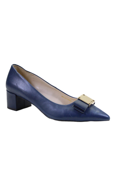 Cole Haan Grand.OS Womens Leather Pointed Toe Gold Tone Detail Pumps Blue Size 9