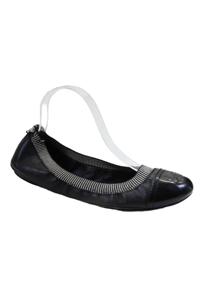 Tory Burch Womens Leather Elasticated Flats Ballet Flats Black Size 9.5