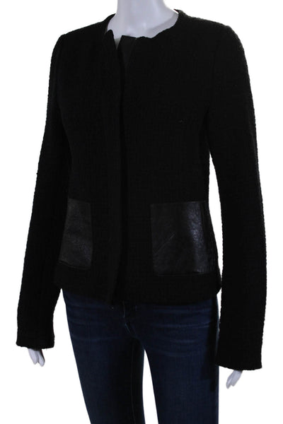 Vince Womens Wool Knit Two Pocket Long Sleeve Full Zip Short Jacket Black Size 8