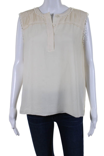 Tory Burch Womens Chiffon Sleeveless Henley Button Up Blouse Top Beige Size 10