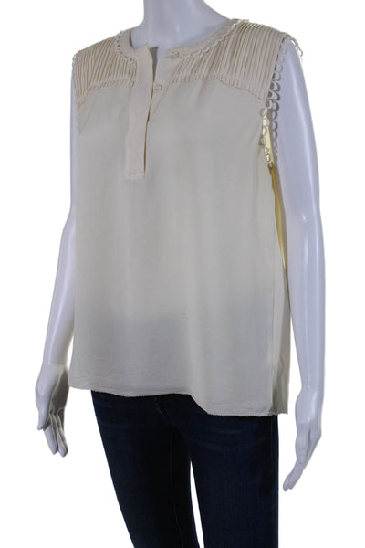 Tory Burch Womens Chiffon Sleeveless Henley Button Up Blouse Top Beige Size 10