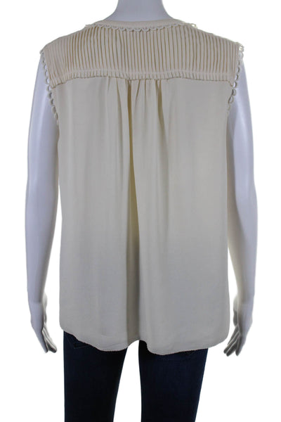 Tory Burch Womens Chiffon Sleeveless Henley Button Up Blouse Top Beige Size 10