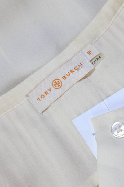 Tory Burch Womens Chiffon Sleeveless Henley Button Up Blouse Top Beige Size 10