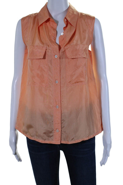 Tela Womens Silk Charmeuse Sleeveless Collared Button Up Blouse Orange Size 42