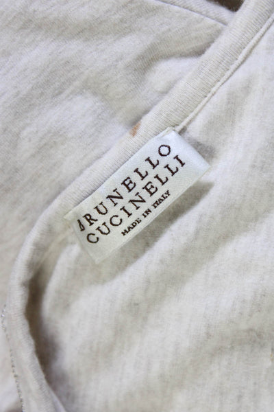 Brunello Cucinelli Womens V Neck Tank Top Beige White Cotton Size Medium