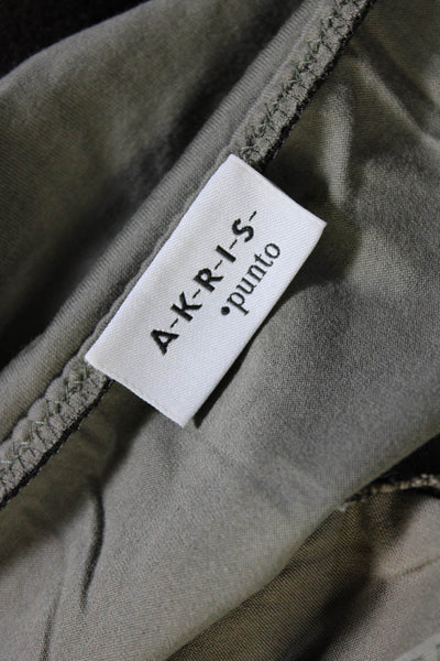 Akris Punto Womens Short Sleeves V Neck Blouse Olive Green Cotton Size 8