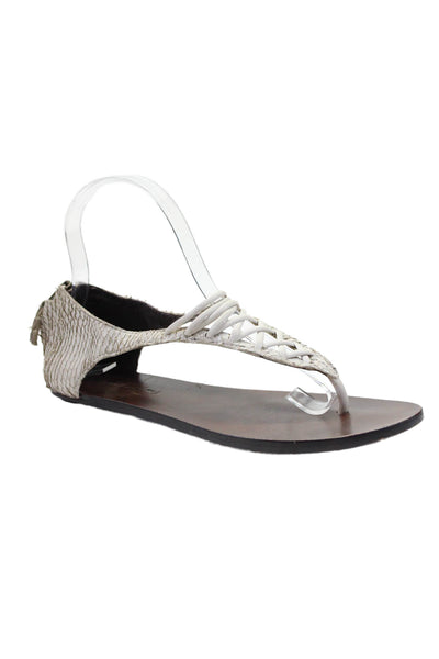 Elizabeth and James Womens Leather Thong Woven Front Sandals White Size 6.5 B