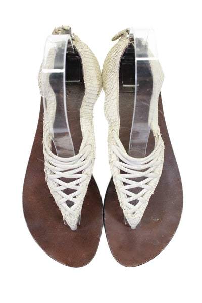 Elizabeth and James Womens Leather Thong Woven Front Sandals White Size 6.5 B