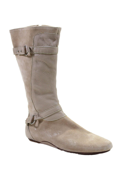 Max Mara Womens Suede Zip Up Mid Calf Boots Neutral Beige Size 36.5 6.5