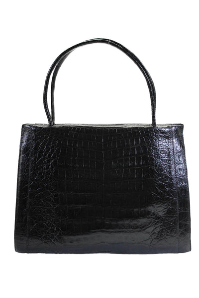 Nancy Gonzalez Womens Genuine Crocodile Skin Magnet Shoulder Handbag Black