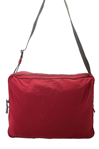 Prada Womens Dark Red Tessuto Nylon Zip Messenger Bag Handbag