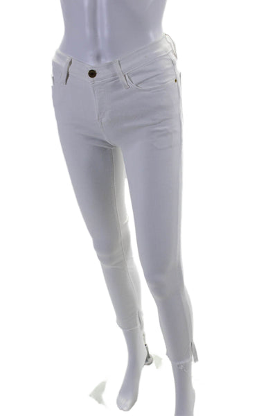 Frame Denim Womens Cotton Five Pocket Mid-Rise Skinny Jeans White Size 26