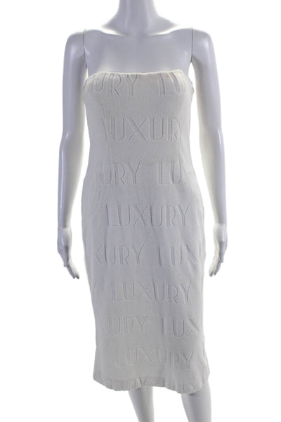 Laquan Smith Womens Cotton Blend Terry Strapless Zip Up Dress White Size M