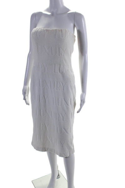 Laquan Smith Womens Cotton Blend Terry Strapless Zip Up Dress White Size M