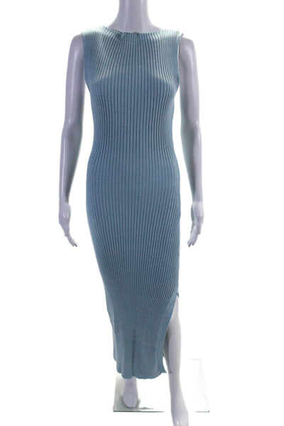 Anna Quan Womens Cotton Ribbed Boat Neck Sleeveless Maxi Dress Blue Size 10