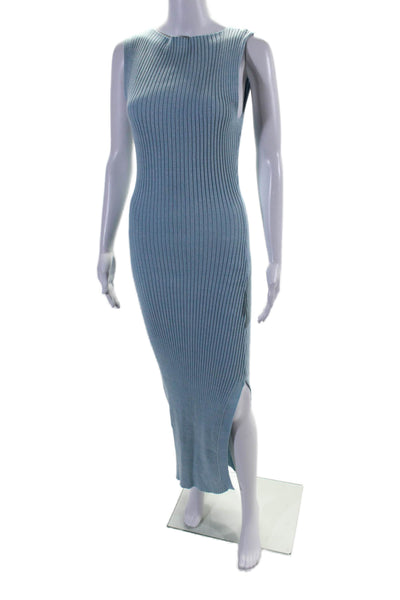 Anna Quan Womens Cotton Ribbed Boat Neck Sleeveless Maxi Dress Blue Size 10