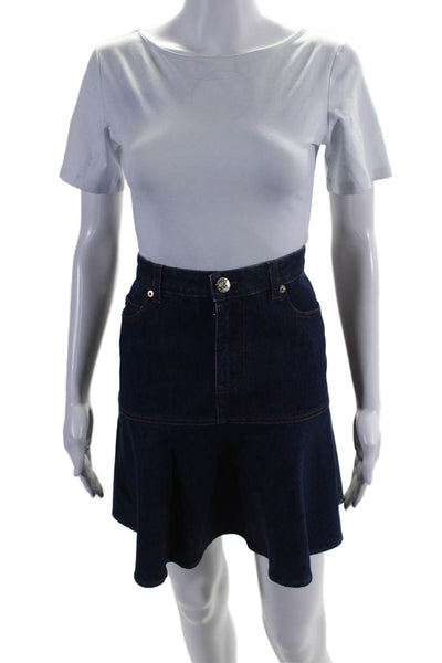 Sonia Rykiel Womens Cotton Denim 5 Pocket Button Close Flare Skirt Blue Size 40