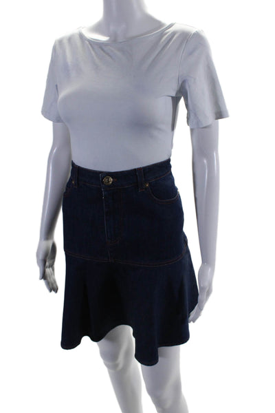 Sonia Rykiel Womens Cotton Denim 5 Pocket Button Close Flare Skirt Blue Size 40