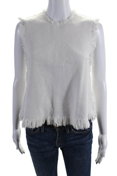 T Alexander Wang Womens Cotton Woven Fringe Trim Crewneck Tank Top White Size 4