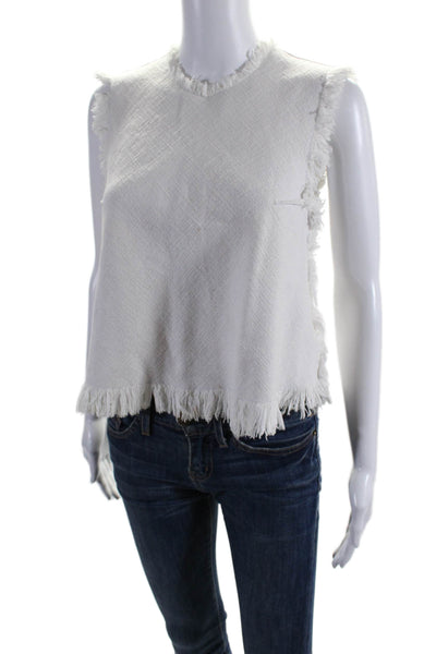 T Alexander Wang Womens Cotton Woven Fringe Trim Crewneck Tank Top White Size 4