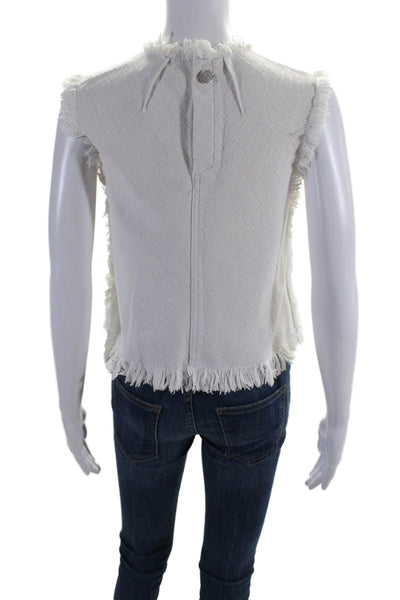 T Alexander Wang Womens Cotton Woven Fringe Trim Crewneck Tank Top White Size 4