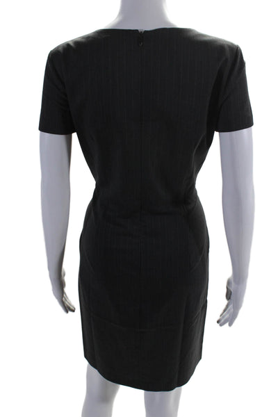 Theory Womens Wool Pinstripe Print Unlined Knee Length Pencil Dress Gray Size 6