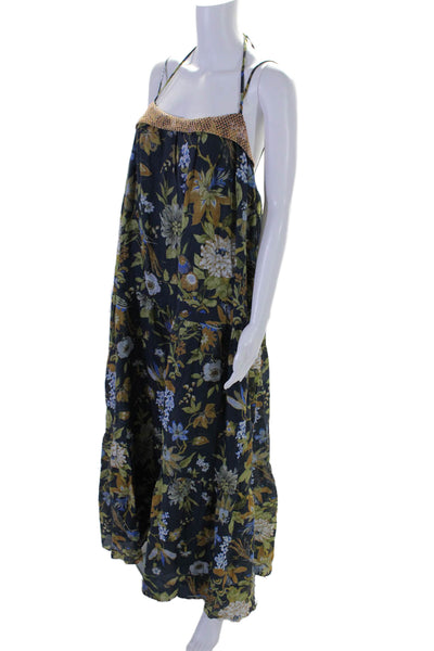 Sir. Womens Cotton Floral Print Spaghetti Strap Lined Tiered Dress Blue Size 2