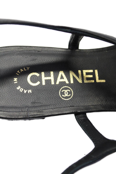 Chanel Womens Leather Flower Detail Slingback Thong Sandals Black Size 36.5 6.5