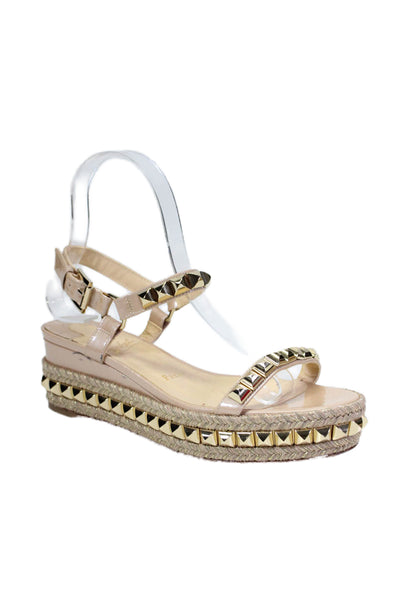 Christian Louboutin Womens Leather Pyroclou Studded Platform Sandals Espadrilles