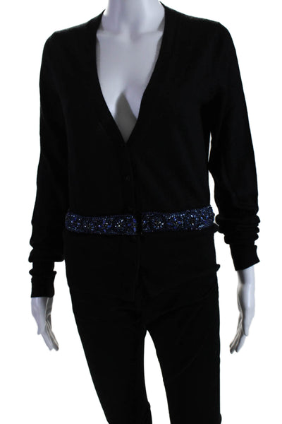 Juleh Womens Long Sleeve Embellished Cardigan Sweater Black Size Small