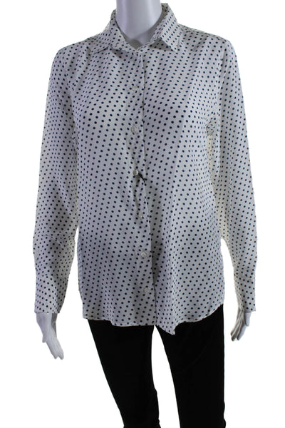 Figaret Womens Long SLeeve Spotted Collared Button Down Shirt White 38 Tall