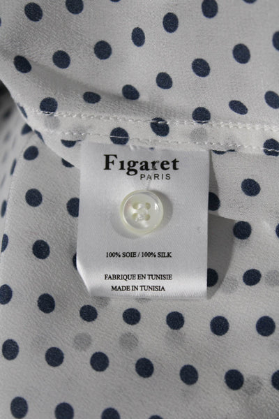 Figaret Womens Long SLeeve Spotted Collared Button Down Shirt White 38 Tall