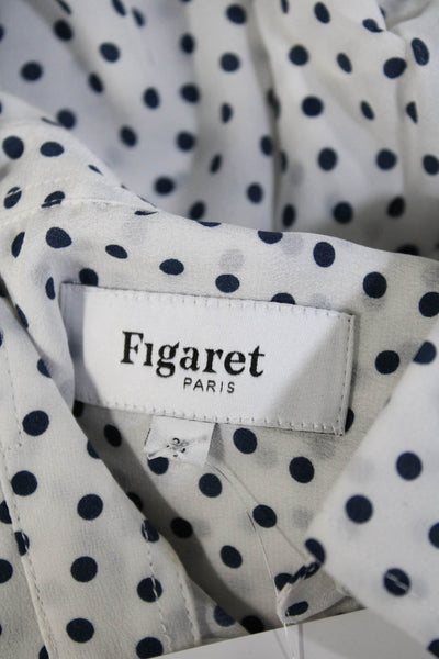 Figaret Womens Long SLeeve Spotted Collared Button Down Shirt White 38 Tall