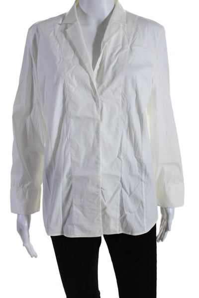 Akris Womens Cotton Blend Collared Long Sleeve Button Up Blouse Top White Size S