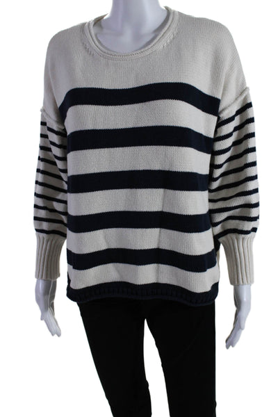 Madewell Womens Cotton Striped Round Neck Long Sleeve Sweater Top White Size S