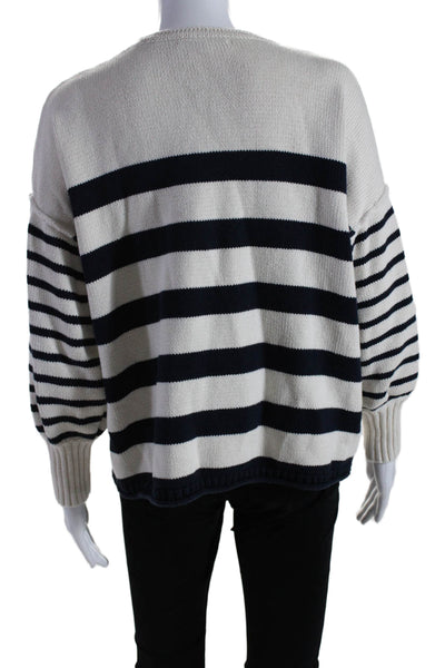 Madewell Womens Cotton Striped Round Neck Long Sleeve Sweater Top White Size S