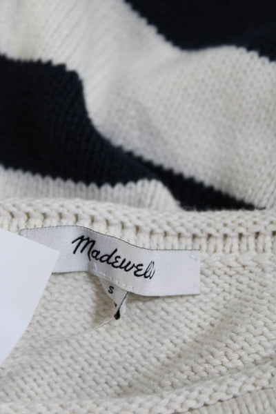 Madewell Womens Cotton Striped Round Neck Long Sleeve Sweater Top White Size S