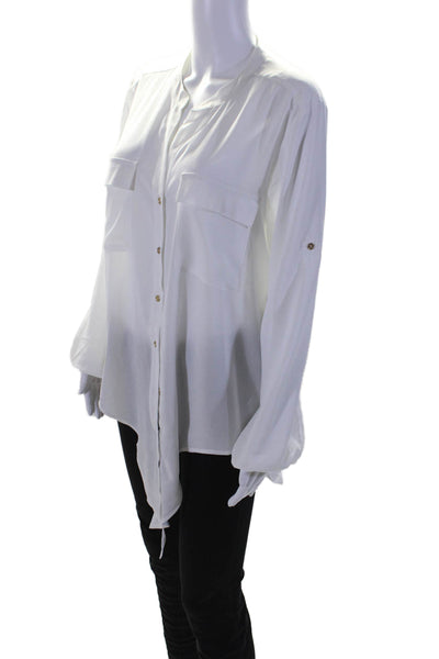 Calvin Klein Womens Long Sleeve Button Down Blouse White Size Small