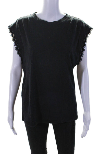 10 Crosby Derek Lam Womens Linen Battenberg Lace Trim Tank Top Black Size M