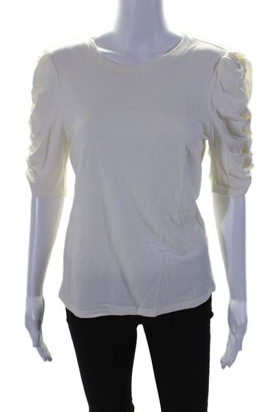 Joie Womens Cotton Round Neck Ruched Textured Short Sleeve T-Shirt White Size M