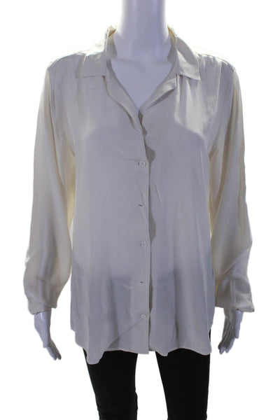 Equipment Femme Womens Silk Long Sleeve Collared Buttoned Blouse White Size L