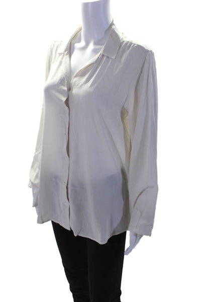 Equipment Femme Womens Silk Long Sleeve Collared Buttoned Blouse White Size L