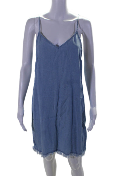 Splendid Womens Darted Fringed Hem Sleeveless Denim Tank Top Dress Blue Size M