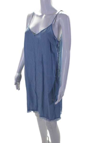 Splendid Womens Darted Fringed Hem Sleeveless Denim Tank Top Dress Blue Size M