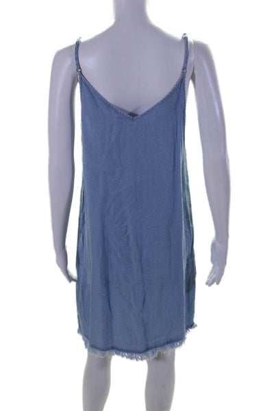 Splendid Womens Darted Fringed Hem Sleeveless Denim Tank Top Dress Blue Size M