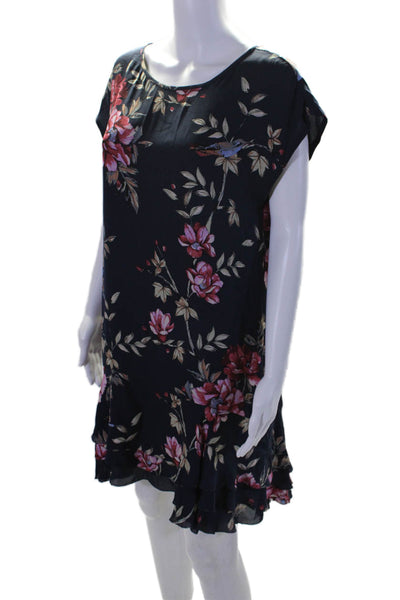 Joie Womens Silk Floral Round Neck Back Buttoned Peplum Hem Dress Navy Size M