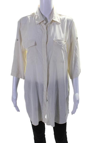 Rag & Bone Womens Button Down Short Sleeve Collared Blouse Silk White Small