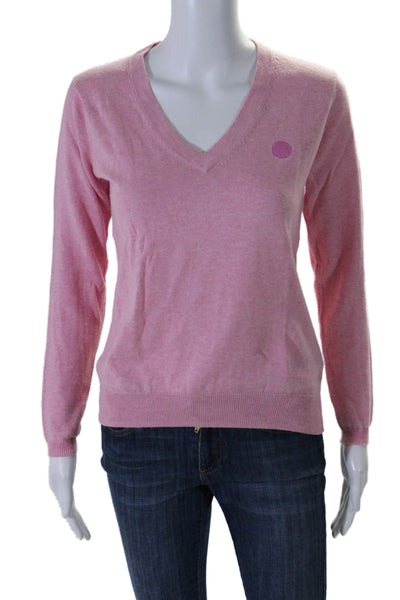 Peter Millar Womens Cotton Blend Pink V-Neck Long Sleeve Sweater Top Size XS