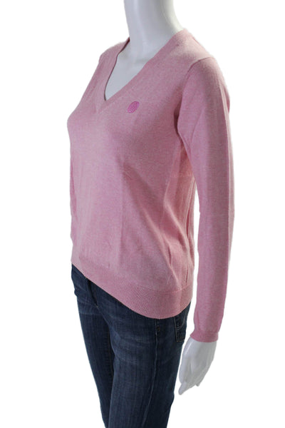 Peter Millar Womens Cotton Blend Pink V-Neck Long Sleeve Sweater Top Size XS