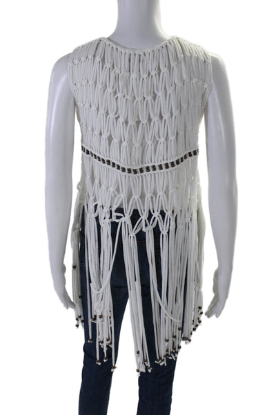 Cindigindi Womens White Beaded Open Front Fringe Sleeveless Vest Jacket Size OS